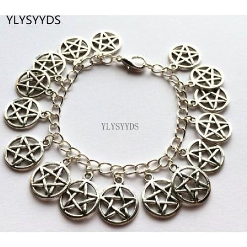 Halloween Gothic Pentacle Charm Bracelet Gothic Punk Goth Nu Pagan Wiccan Jewelry Fashion Statement Rock Women Gift Punk