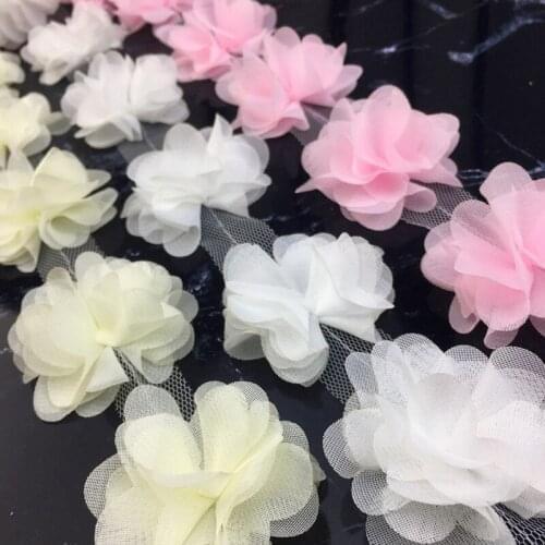 Flowers 3D Chiffon Cluster Flowers Lace Dress Decoration Lace Fabric Applique Trimming Sewing Supplies Tailor accessories