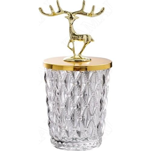 Golden Elk Decorative Storage Jar Snacks Glass Jar Candy Pot Storage Tanks Home Coffee Table Desktop Decorative Organizer Tank