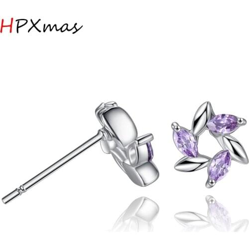 HPXmas Fashion Sparkling Elegant Clear/Purple Windmill Shape Stud Earrings Wedding Silvery Earring for Women gift C31