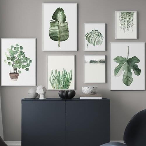 Canvas Painting Watercolor Leaves Wall Art Green Style Plant Nordic Posters and Prints Picture Modern Home Decor
