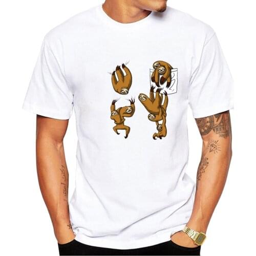 2019 fashion popular Sloth Family Pocket Print t shirt men Comfortable white t-shirt short sleeve tshirt Top quality Cool pocket