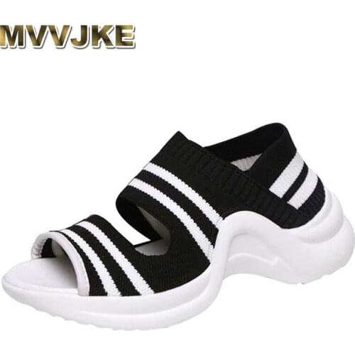 MVVJKEWomen Sandals 2020 Summer Shoes Woman Knit Breathable Wedge Sandals Platform Sandals Lady Comfortable Shoes