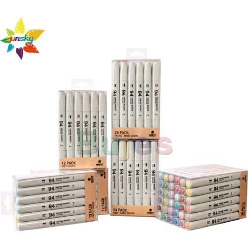 Original mtn 12/24/36 color Double headed alcohol oil marker pen set animation design color marker pen 0.5mm/7mm art supplies