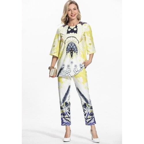 2021 Autumn Print High Quality Nail Bead Temperament Commuting Simple Casual Loose Slim Jacket Leg Pants Two Suits