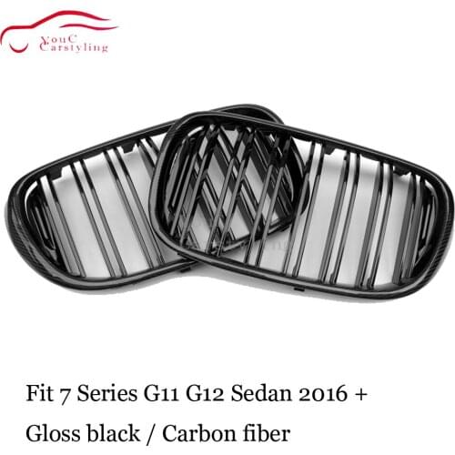 G11 Carbon Fiber Front Kidney Grille for BMW 7 Series G11 G12 2016 + 4-door Sedan 730i 740i 750i Gloss Black Bumper Grills Mesh