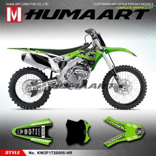 HUMAART Custom Stickers Racing Decals Graphics Kit for KX250F KXF 250 2017 2018 2019 2020, Green Black