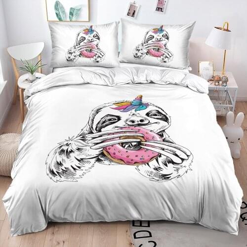 3D White Linens Bed Animal Custom Design Duvet Quilt Covers Pillowcovers Twin King Queen Double Single Size Sloth Bedding Sets