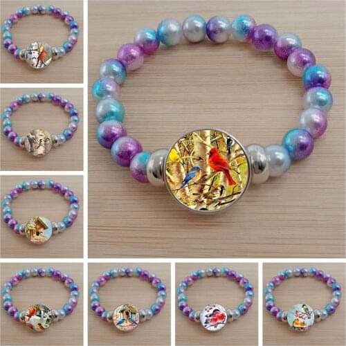 Bird Glass Cabochon Bracelet Color Bead Bracelet Mens and Womens Small Jewelry Gift