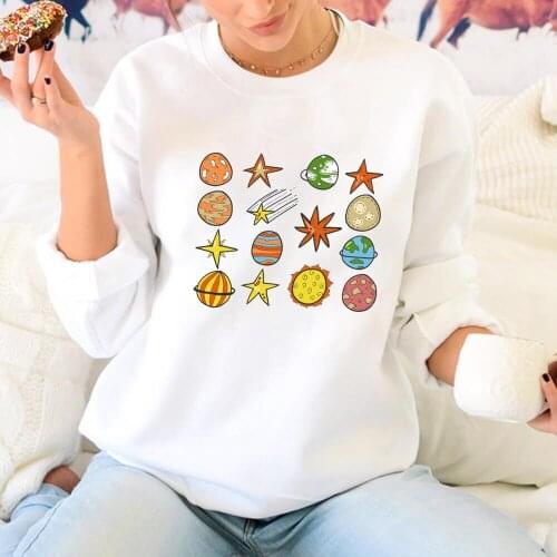 Cartoon Star Universe 100%Cotton Outdoors Women Sweatshirt Planet Lover Sweatshirts Spring Autumn Eco Life Long Sleeve Tops