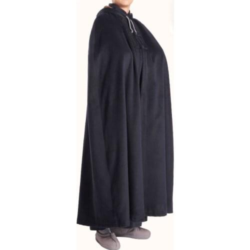 Unisex Buddhist monks meditation cloak winter warm mid-long cape robe lay garments abbot nunmartial arts uniforms navy blue