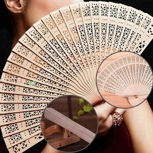20cm Wood Folding Hand Fan Fragrant Home Decoration Crafts Bamboo Wooden Fan Summer Accessory Art Folding Carved Hand Fan