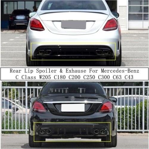 High Quality PP Rear Lip Spoiler & Exhause For Mercedes-Benz C Class W205 C180 C200 C250 C300 C63 C43 2015-2021 Bumper Diffuser