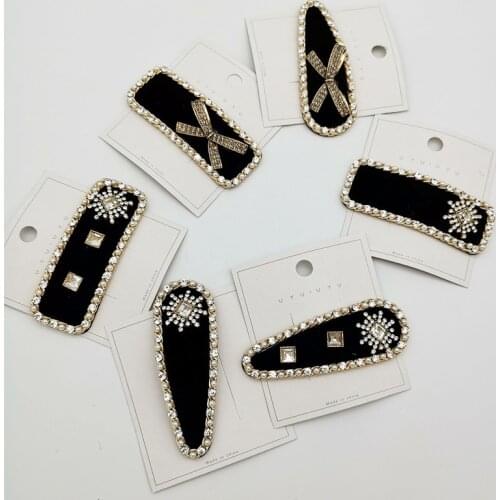 Retro diamond hair clip boutique headdress women flannel black pearl rhinestone alloy BB clip wild high-end hairpin headwear new