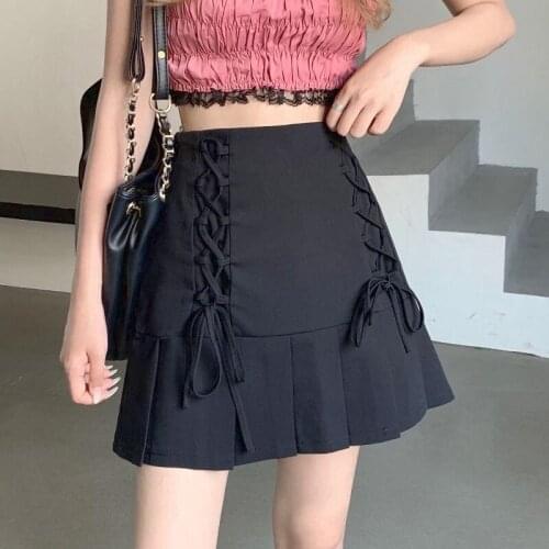 Bella Pleated Sexy Skirt Women Summer 2021 High-waisted Streetwear Casual Mini Skirts Y2k Bandage Design Sweet Fashion Korean