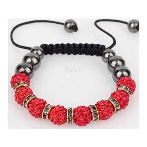 Women handmade+Frhyr34 Red 10mm OWN micro pave cz Disco ball Beads Spacer Bracelet Jewelry crystal