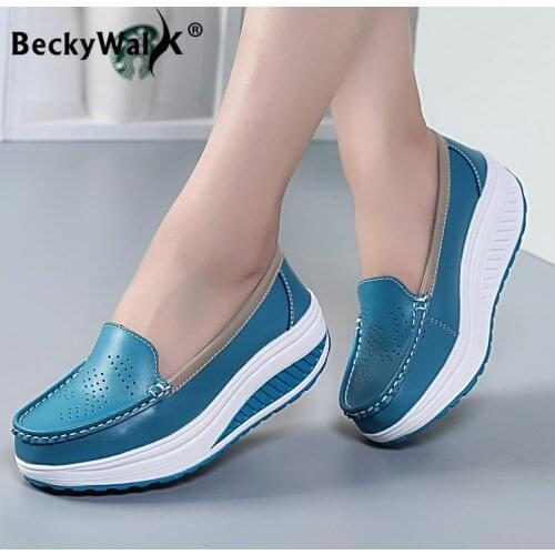 Spring Autumn Women Platform Loafers Shoes Ladies Genuine Leather Hollow Casual Shoes Woman Slip on Moccasins Creepers WSH3295