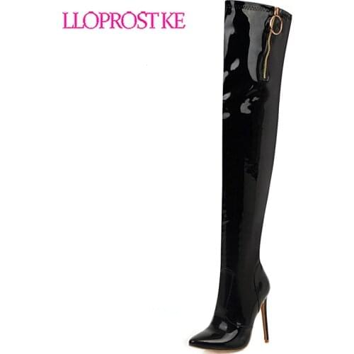 Lloprost ke Plus Size 33-48 Autumn Winter Point Toe shoe High Stiletto Heel Over The Knee Boots Thigh High Boot Women Shoes H599