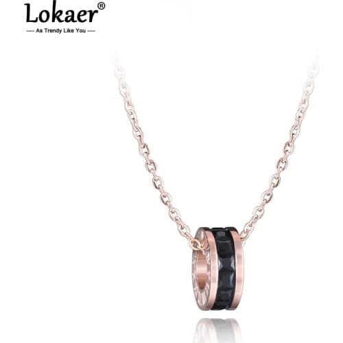 Lokaer Classic AAA Cubic Zirconia Pendant Roman Letter Necklace For Women Stainless Steel Wedding Female Necklace Jewelry N17023