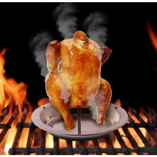 1Set Barbecue Chicken Roaster Rack With Bowl Carbon Steel Beer Can Chicken Turkey Roaster BBQ Grill Rack Stand Holder Tray
