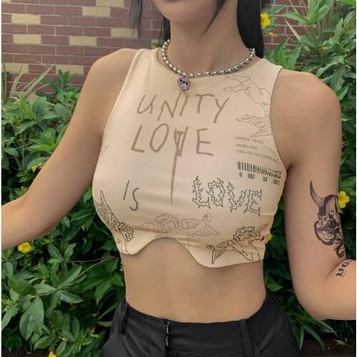 2020 Sexy Women Punk Style Letter Print Tank Tops Slim Fit Club Holiday Casual Cop Tops Camis Streetwear Clubwear For Female