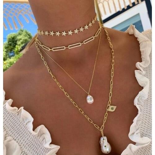 2021 Gold Plated Fashion Micro Pave CZ Safety Pin Link Chain Choker Necklaces For Women Classic Luxury Jewelry Christmas Gifts