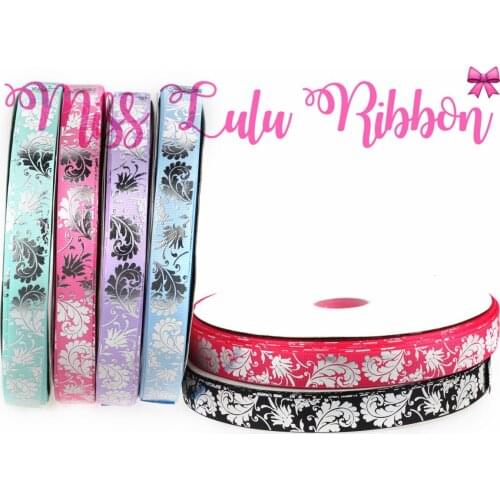 7/8" 22mm Silver Leaves Printed Foil Grosgrain Ribbon Wedding Decoration Material DIY Christmas Underwear Webbing 50Yards