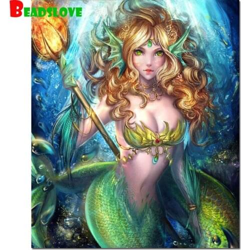 Mermaid 5d diy diamond painting Full square children Puzzle mosaic pattern of rhinestones embroidery cartoon girl decor