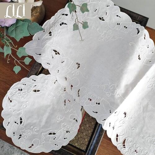 Hand-embroidered Drawnwork White Cotton Doily Tablecloth