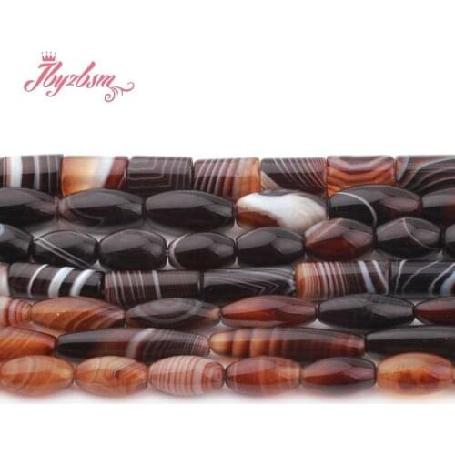 Natural Brown Botswana Agates Olivary Rice Column Natural Stone Spacer Beads For DIY Bracelet Necklace Jewelry Making Strand 15"