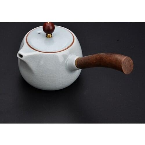 Ru Kiln Sandalwood Side Handle Teapot Household Ceramic Hand-Gracked Glaze Tea Making Device Kung Fu Tea Teapot Tea 180ml