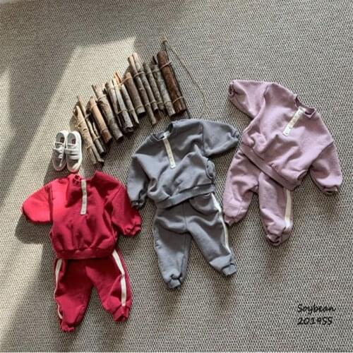 Korean Childrens Clothing 2019 Autumn Small Childrens Boys and Girls Color Matching Sweater Drawstring Top Casual Pants Suit