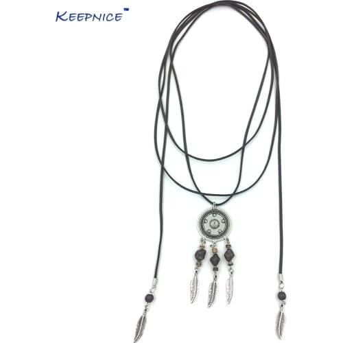 New Personalized Handmade Popular Jewelry Supplier Unique Boho Chic Leather Cord Chain Long Necklace