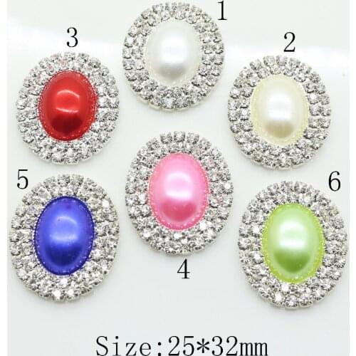 Hot sale 25*30mm Fashion Round Oval Rhinestone Flat Button pearl metal bottons Bridal Wedding Rhinestone Sewing Ornament Buckle