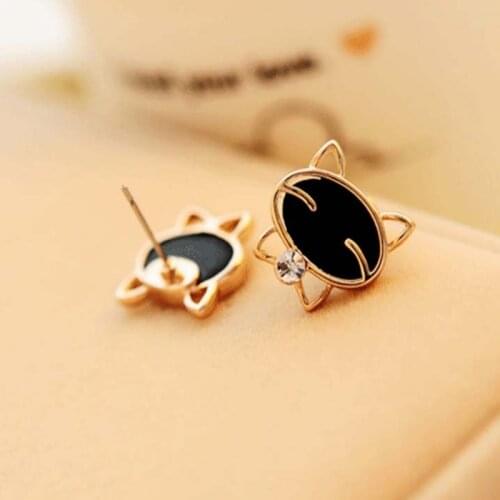 Exquisite Women Cute Black Smiley Cat Stud Earrings Statement Jewelry Gifts