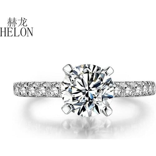 HELON 10K White Gold 100% Genuine Lab Grown Moissanite Diamond Ring for Women Handmade Rings Engagement Bride Gift Fine Jewelry