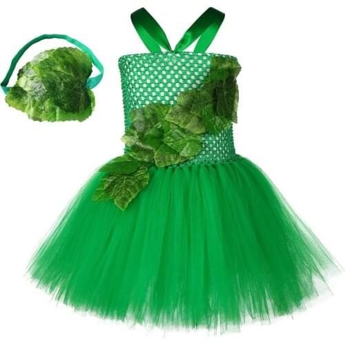 Halloween Cosplay Costumes Poison Ivy Tutu Dress Emerald Green Fairy Girls Birthday Party Dress Child Fancy Dress Kids Carnival