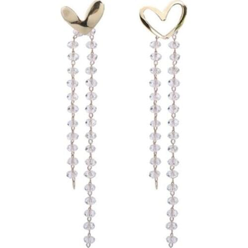 Fashion Long Crystal Tassel Earrings for Women Hollow Out Heart-Shaped Girly Earrings Friends Party Jewelry
