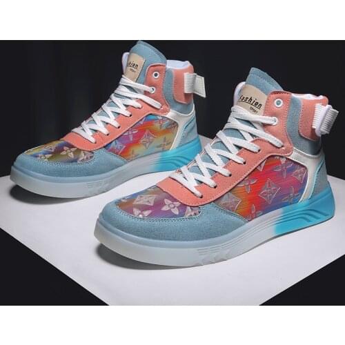 Mens High-top Casual Shoes Colorful Color-changing Reflective Shoes Rubber Eva Autumn Winter Warm Shoes Platform Plush Sneakers
