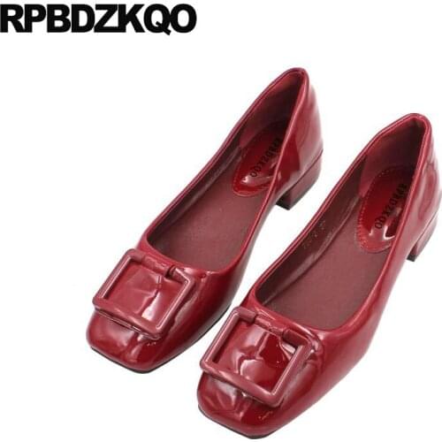 Red Wine Cheap Shoes China Slip On Chinese Black 2021 Patent Leather Work Women Designer Office Large Size Square Toe Ladies