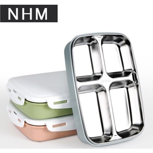 NHM 1 pcs 304 stainless steel student insulated lunch box with cutlery adult fast food box portable split plate