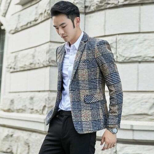 Winter New Mens Casual Suit Top Fashion Korean Style Singal Breasted Party Evening Slim Jacket Plus Size Coat