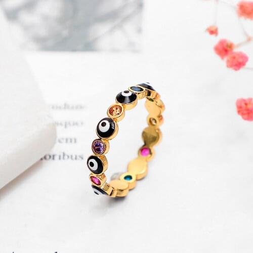 Evil Eye 2020 New Fashion Muslim Metal Gold Color Crystal Paved Blue Evil Eye Ring Turkish Jewelry Ring for Women Festival Gifts