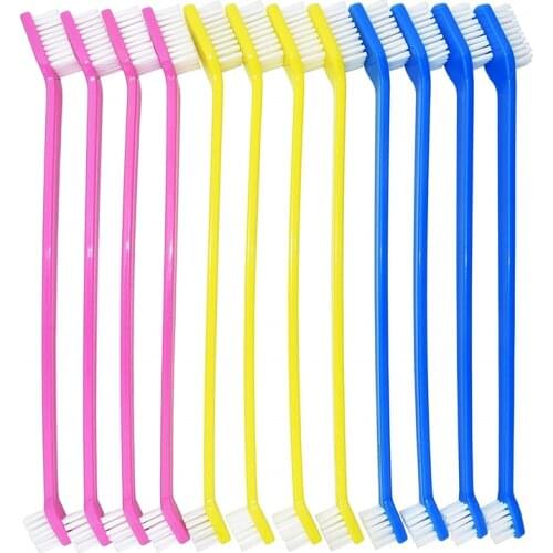 Pet Toys Dog Toothbrush Set Double Sided Canine Dental Hygiene Brushes with Long 8 1/2 Inch Handles and Super Soft Bristles