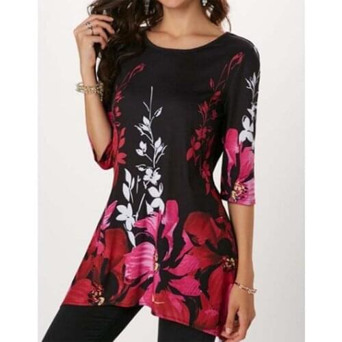 New Arrival 2021 Spring Summer Blouse Tops Women Half Sleeve O-Neck Print Shirt Casual Vintage Floral Shirt Plus Size 5XL