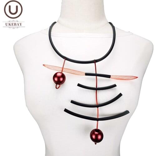 UKEBAY New Black Leather Necklaces Women Gothic Boho Pendant Necklace Red Pearl Accesories Mesh Jewelry Handmade Jewelry Choker