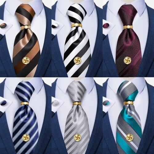 New Fashion 8cm Ties For Men 100% Silk Tie Luxury Striped Business Necktie Pocket Square Tie Tack Cravat Wedding Party DiBanGu