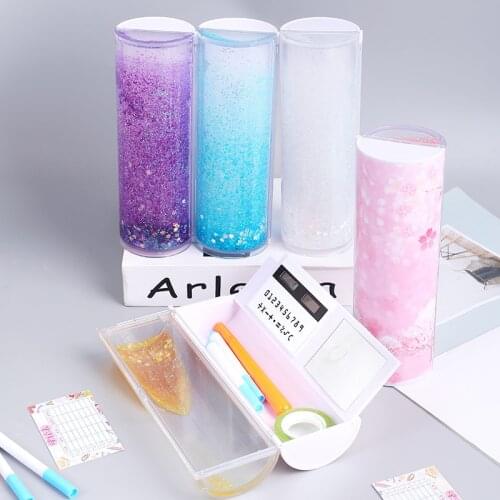 New Design Pencil Case School Supplies Pretty Flowing Sand Creative Kawaii Pencil Box Multifunction Pen Holder for Kids Gift