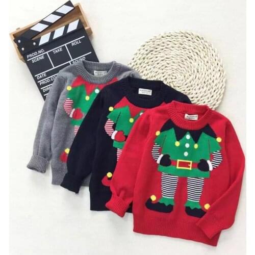 Autumn Winter Kids Girl Boy Santa Claus Sweaters Casual Long Sleeve Round Neck Jumper Children Christmas Clothes Pullovers 1-6Y