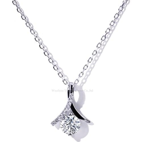 Tianyu Gems Silver Pendant Necklace 5.0/6.5mm Classic Moissanite Diamond Jewelry Gold Plated Chain Fashion Trendy Gift for Women